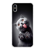 PrintiFy Apple iPhone XS Max Uyumlu Kedi 2 Baskılı Şeffaf Köşe Korumalı Antişok Kılıf