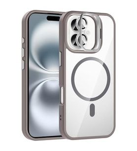 Coverzone iPhone 16 Plus ile Uyumlu Z-Etro MagSafe Wireless ?arj Destekli, G��l� Manyetik Tutucu, Stand Olabilen, Kamera Lens Hediyeli Koruyucu K?l?f Gri