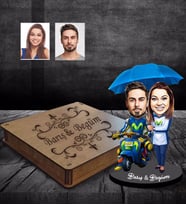 Kişiye Özel Vespa Motorcu Sevgili Karikatürlü Ahşap Biblo Kutulu Mod-2