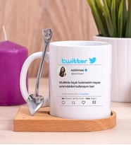 Kişiye Özel Twitter Tasarım Fotoğraflı Ahşap Altlıklı Beyaz Kupa Bardak