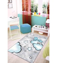 Mavi Kaymaz Tabanlı Yıkanabilir Ayıcıklı Çocuk Halısı KD24