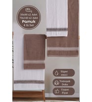 Banyo El Havlusu Seti 4 Lü Kahverengi - Beyaz Elvin – Yumuşak Doku (70X140X2 /50X90CMX2)