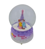 Sweet Love Paris Eyfel Sevgili Kar Küresi Müzikli ve Işıklı Mor 13cm