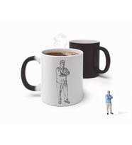 BK Gift Kişiye Özel Tam Boy Karakalem Büyükbaba Karikatürlü Sihirli Kupa Bardak-1 (Beyaz)