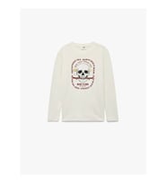 Koton Bisiklet Yaka Kurukafa Baskılı Ekru Erkek Çocuk Uzun Kollu T-shirt 6WKB10358TK