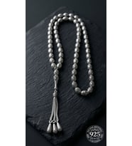 925 Ayar Oval Kesim 3 Kamçılı Püskül Orta Boy Zırh Örgü Desenli Otantik Gümüş Tesbih 17,5Gr