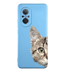 Huawei Nova 9SE Uyumlu Lansman Kılıf Catface Tasarımlı İçi Kadife Kapak-Mavi (Şeffaf)