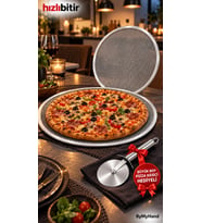 ByMyHand Metal Sanayi Tipi Profesyonel Pizza Tepsisi 2'li Set 32 36 Cm Pizza Kesici Hediyeli Büyük B