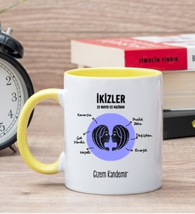 Kişiye Özel İkizler Burcuna Hediye Sarı Kupa Bardak