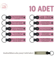 Pembe & S Kahve, Kına Gecesi Katılımcılarına, 10'lu Set, İsimli Hediyelik Deri Hatıra Anahtarlığı