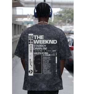 Tasarım The Weeknd Starboy Rapper Şarkıcı Sırt Baskılı Unisex Oversize Eskitme Yıkamalı Tişört