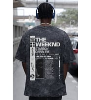 Tasarım The Weeknd Starboy Rapper Şarkıcı Sırt Baskılı Unisex Oversize Eskitme Yıkamalı Tişört