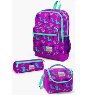 Coral High Kids Koyu Pembe Su Yeşili Peri Desenli 3’lü Okul Çanta Seti