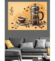 French Press Kahve  Ve Fincan Dekoratif Kanvas - Mdf Ahşap Tablo