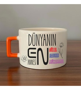 Dünyanın En Annesi Baskılı Turuncu Kulplu C Fincan
