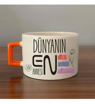 Dünyanın En Annesi Baskılı Turuncu Kulplu C Fincan
