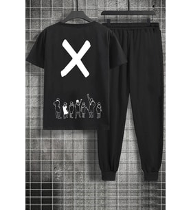 Unisex Design X Baskılı 2'li Eşofman Takımı (Siyah)