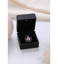 Işıklı Kolye Kutulu Gümüş Lotus Çiçeği Kolye  925 Ayar Gümüş Kolye (Pembe)