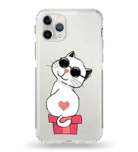 Apple iPhone 11 Pro Max Uyumlu Kamera Korumalı Tıpalı Kapak Coolcat Tasarımlı Silikon Şeffaf Kılıf