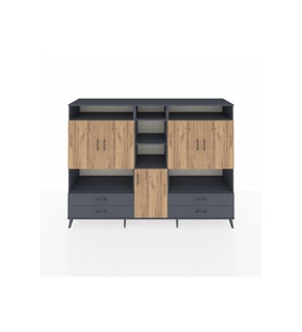 Hyperion Dolap 12 Raflı 4 Çekmeceli 5 Kapaklı 220x44x163 Antrasit-Çam/Antrasit