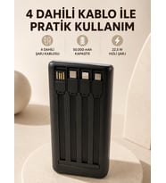 Hızlı Şarj Powerbank 50.000 Mah 4 Dahili Kablolu Led Aydınlatmalı Dijital Göstergeli Taşınabilir Bat
