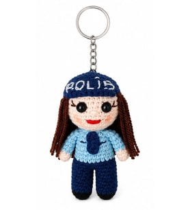 Maskot Bayan Polis Bebek Amigurumi Organik Anahtarlık Oyuncak