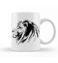 Lion Head Greyscale Kupa Bardak Porselen