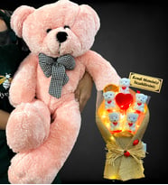 Size Özel Led Işıklı İsimli Ayıcık Buketi ve Büyük Boy 80cm Pembe Peluş Ayıcık (Model 1)