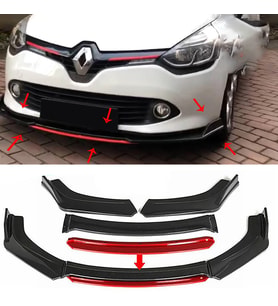 Renault Clio 4 Mk4 Kırmızı Renkli Şeritli Dilli Ön Lip 4 Prç Parlak Siyah ABS 2012 - 2019