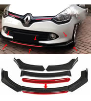 Renault Clio 4 Mk4 Kırmızı Renkli Şeritli Dilli Ön Lip 4 Prç Parlak Siyah ABS 2012 - 2019