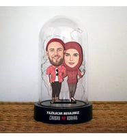 Şahane Çiftler Karikatürlü Işıklı Fanus Biblo