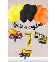 1 Yaş İnşaat Konsept Doğum Günü Balon Seti İnşaat Araçları Tema Balon Zinciri (07)