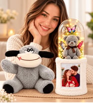 Kişiye Özel Fotoğraflı LED Fanuslu Ayıcık Buketi Peluş Eşek Romantik Hediye 30 cm 3