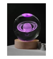 Ledli USB'li Ahşap Standlı Satürn Temalı Kristal Küre Renkli RGB LED 3D Oda Masa ve Gece Lambası (Karışık)