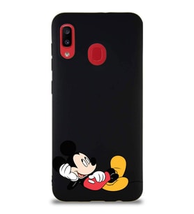 Samsung Galaxy A30 Soft Premier Kapak Mickey Mouse-F Tasarımlı Silikon Kılıf - Siyah (Şeffaf)