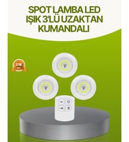Uzaktan Kumandalı 3 Lü Kablosuz Led Spot Lamba Seti Yapışkanlı Pratik Kullanım