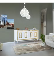 Ala Beyaz Gold Konsol 4 Kapaklı Pramit Ayaklı Gold Detaylı 164x80x44 Cm