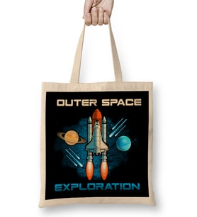 Outer Space Exploration Rocket Astronaut Bez Çanta Uzun Saplı