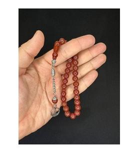 SEVGİLİYE ÖZEL HEDİYE TOZ KEHRİBAR TESBİH KAHVERENGİ RENKLİ KÜRE KESİM 8 MM H-1630.