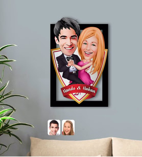 BK Gift Kişiye Özel İsimli Sevgililer Karikatürlü 3D Ahşap Tablo-13
