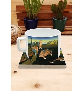 Kediler ve Sanat/Salvador Dali Belleğin Azmi Set 4-Fincan Kupa-Taş Bardak Altlığı 1
