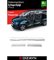 S-Dizayn Toyota Proace City Krom İç Kapı Eşiği 4 Prç 2018 Üzeri A+ Kalite