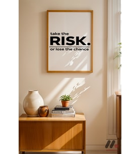 Take The Risk Tipografi, Ahşap Çerçeveli Duvar Tablosu - Motivasyon Hediyesi