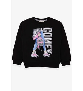 Breeze Kız Çocuk Sweatshirt Pullu Baskılı 9-14 Yaş, Siyah