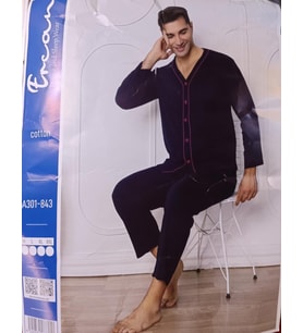 Sude Ercan Erkek Önden Düğmeli Uzun Kol İnce Pijama Takımı A301-843 - 1 Adet (Lacivert)