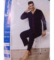Sude Ercan Erkek Önden Düğmeli Uzun Kol İnce Pijama Takımı A301-843 - 1 Adet (Lacivert)