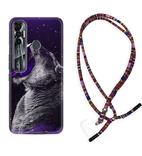 Tecno Spark 6 6 Go 8C 8 Pro 7 7 Pro Kılıf Boyun Asklı Rasta Silikon Purple Leopar 1750