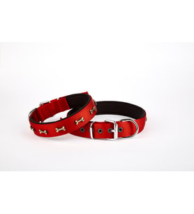 Doggie Softlu Kemik Desenli Köpek Tasması 2 cm x 40 cm Kırmızı