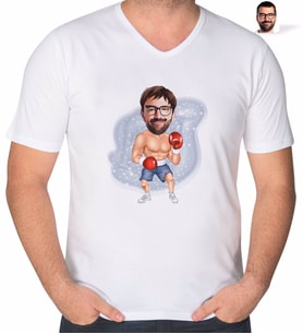 BK Gift Kişiye Özel Erkek Boksör Karikatürlü V Yaka Tişört-1 (Beyaz)