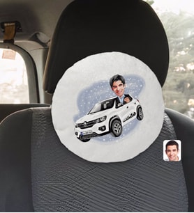 BK Gift Kişiye Özel Plakalı Erkek Renault Kwid Karikatürlü Yuvarlak Araç Koltuk Yastığı-1